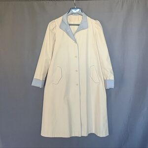 1970s Fashion Place by Sears Trench Coat – Union Made – Beige & Powder Blue/Gray